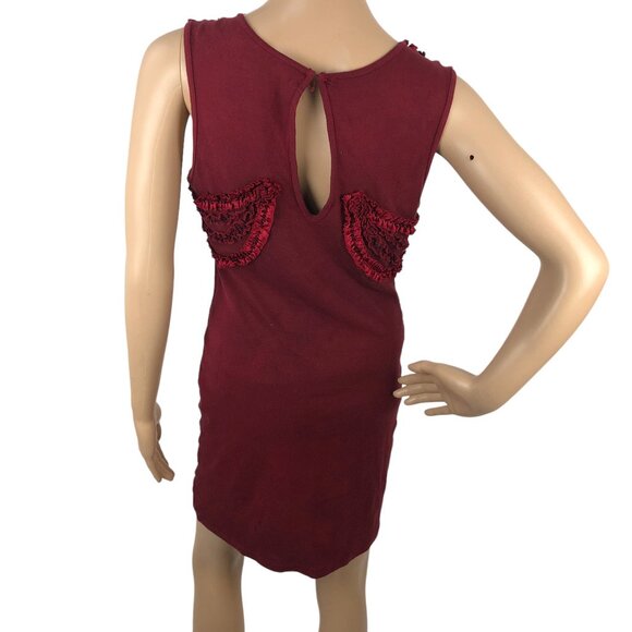 Free People Red Knit Ruffle Mini Dress Sleeveless Bodycon Whimsigoth Romantic S - Picture 6 of 9
